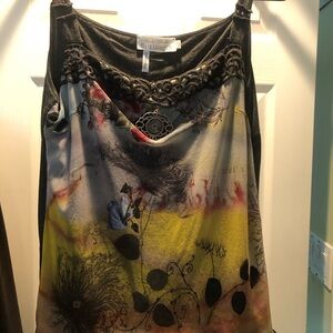 Elisa Cavaletti Gray Overlay Print Camisole Size Medium